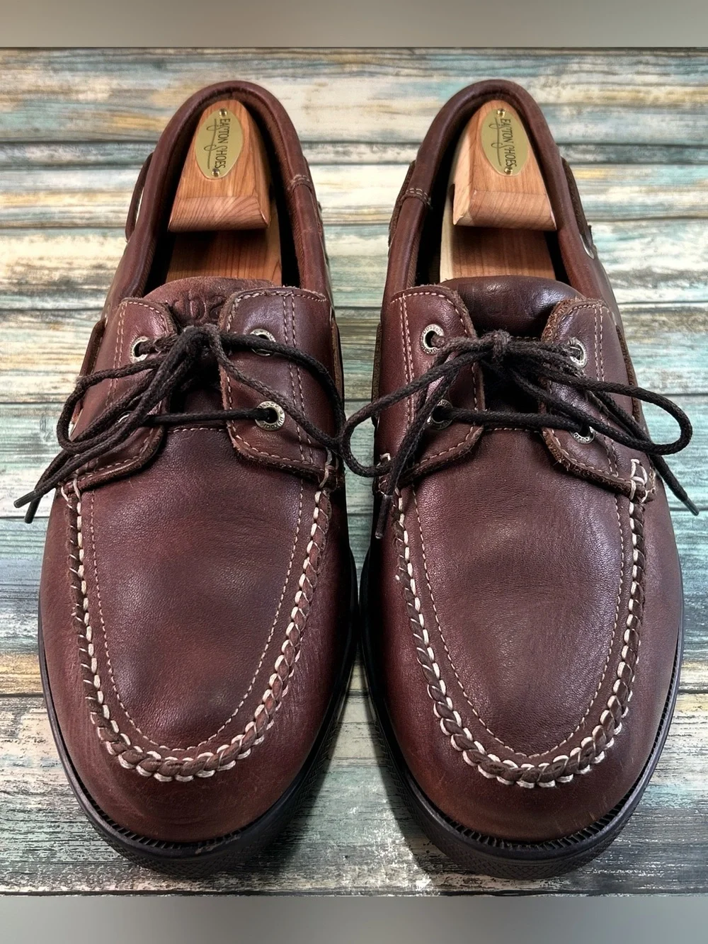 DUXBAK Decked Boat Shoe 10.5 Vintage Moc Toe Loafers Casual Shoes Brown Leather